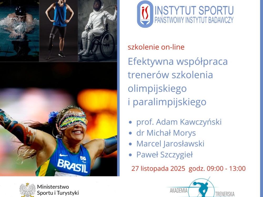 Szkolenie online pn. „Efektywna współpraca trenerów szkolenia olimpijskiego i paraolimpijskiego”.
